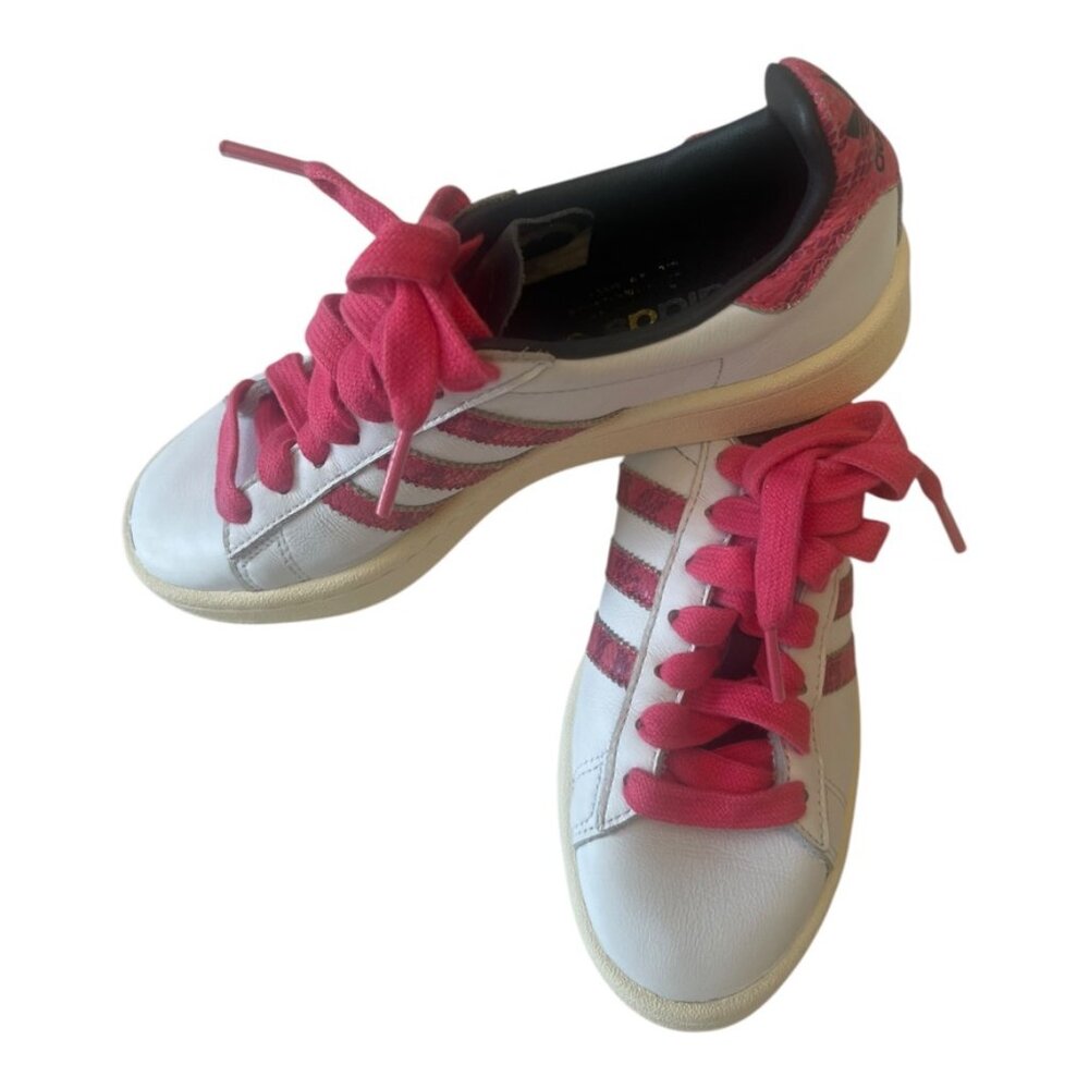 Adidas Campus Women's White pink red Leather shoes sneakers size US 5 Medium fit